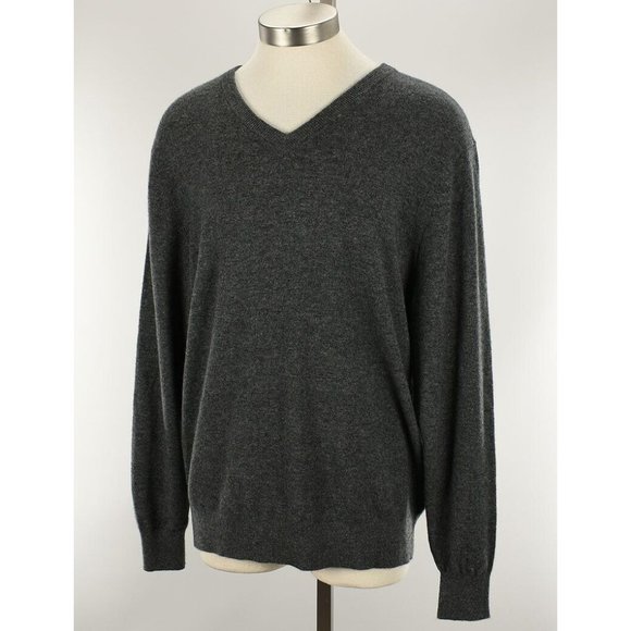 DANIEL CREMIEUX LUXURY Mens Charcoal Heather V Neck Cashmere Sweater XL NWT